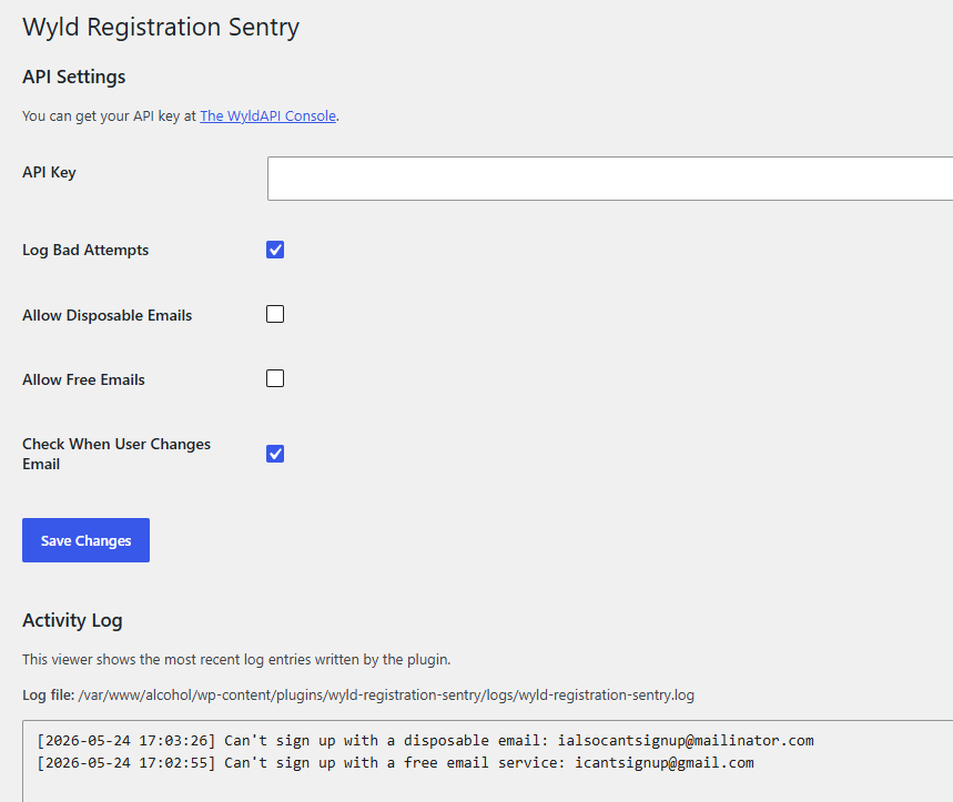 Wyld Registration Sentry